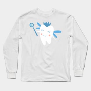 Tooth Fairy on Blue Long Sleeve T-Shirt